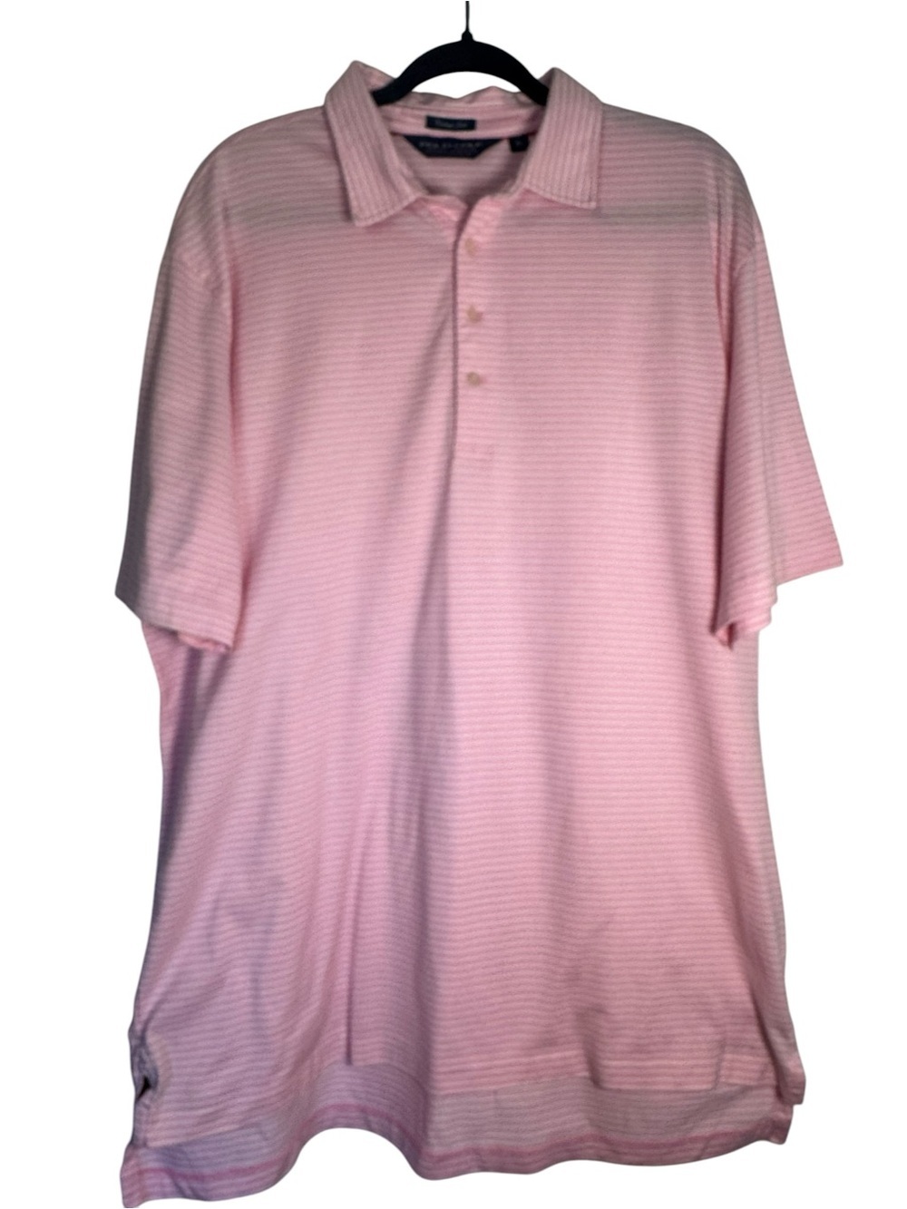 Polo Golf Ralph Lauren Light Pink & White Striped 100% Cotton Polo Shirt XLarge
